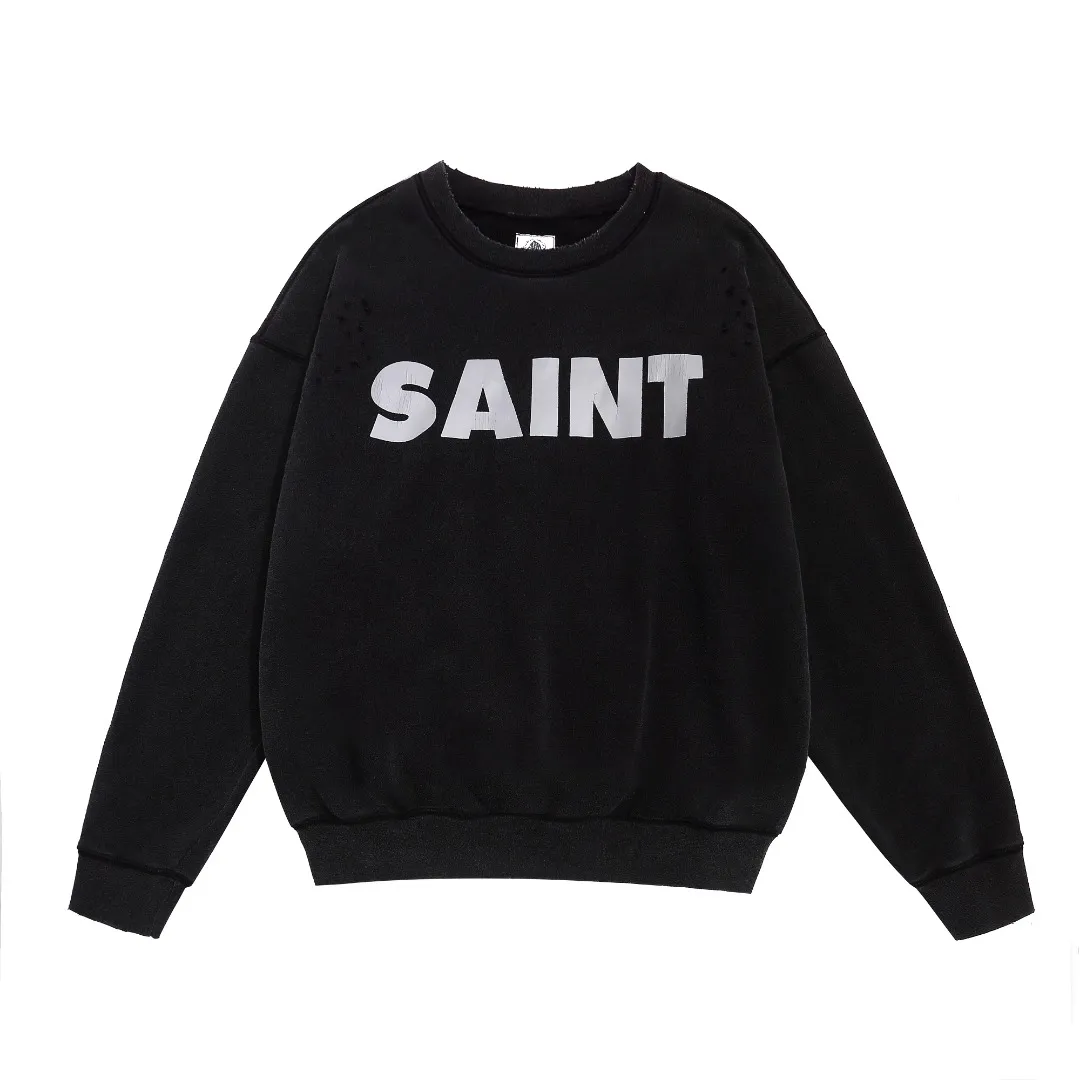 Saint Michael SNT destroyed letters classic retro distressed washed velvet casual loose round neck sweatshirt Fabric: 420g Style number: SM620 Size: S-M-L-XL Color: Black Price: P198